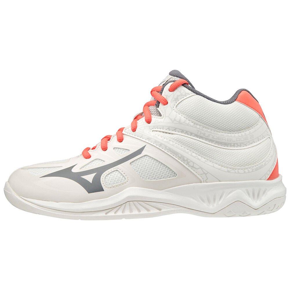 Men's Mizuno Volleyball Shoes White/Coral Thunder Blade 2 Mid Shoes - V1GC197555